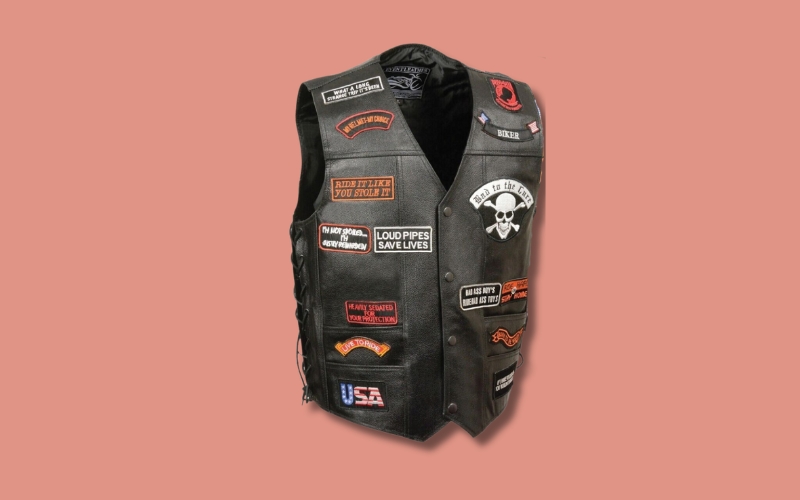 The front chest of a biker vest is a prominent area for displaying key patches