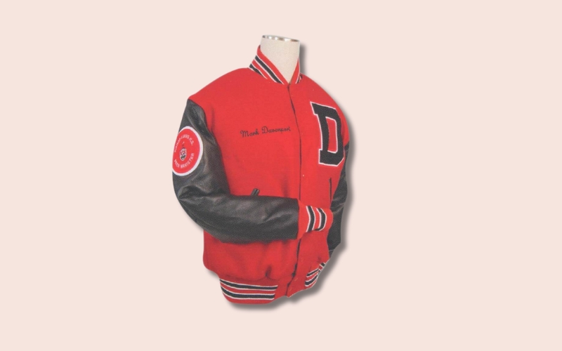 The right sleeve of the letterman jacket
