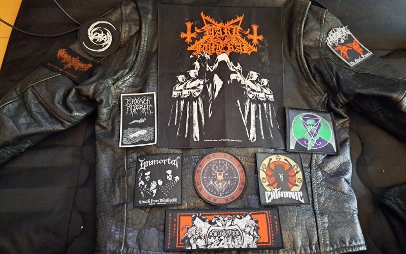 The back of the letterman jacket provides a prominent canvas for larger patches