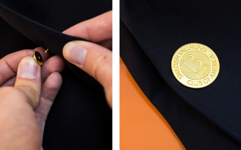 Attaching pins to a letter jacket requires a delicate touch to ensure both the pin's security and the jacket's integrity