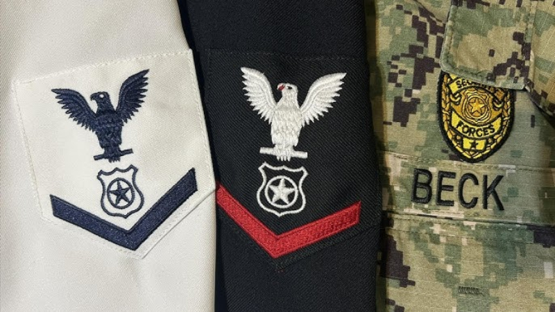 Navy uniform regulations and patch placement are detailed here